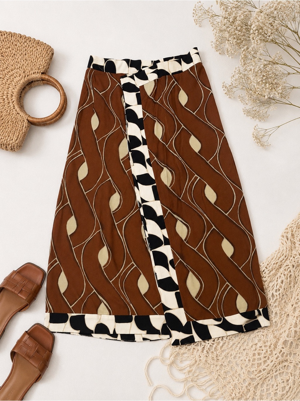 MNG Mango Printed Wrap Midi Skirt Size Large NWT